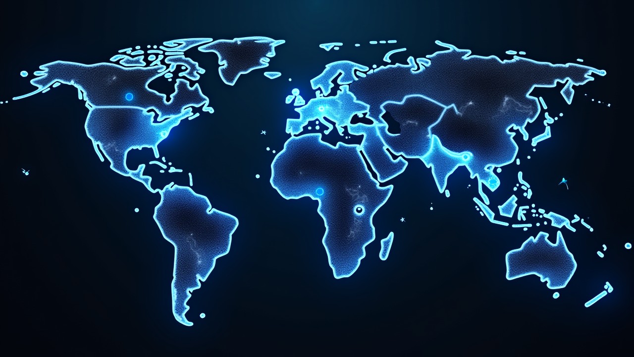 Glowing blue digital world map symbolizing Kaizen’s global HYDRAstor distribution leadership.