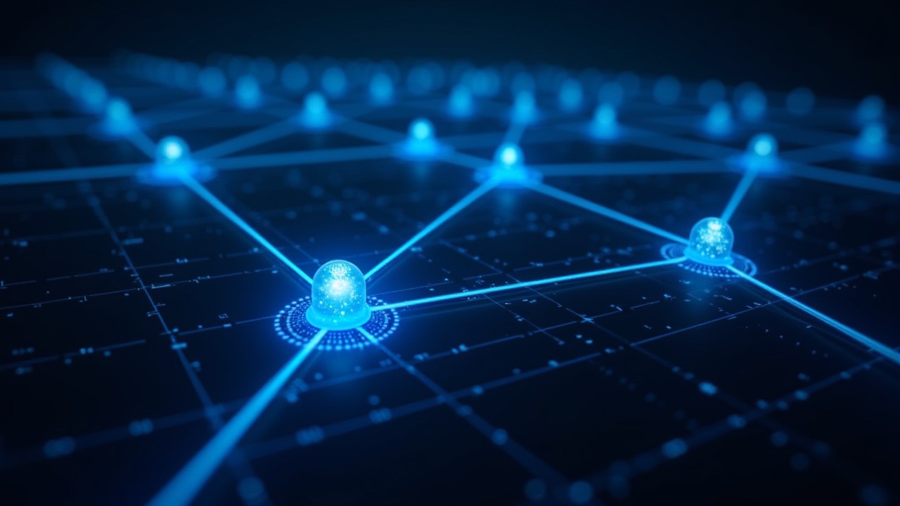 Interconnected glowing nodes symbolizing multi-site HYDRAstor environment management
