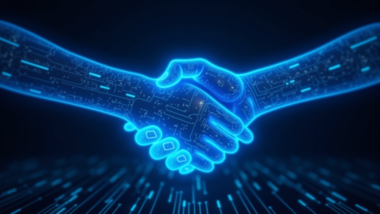 Two linked glowing blue nodes representing Kaizen’s deep partnership with NEC.